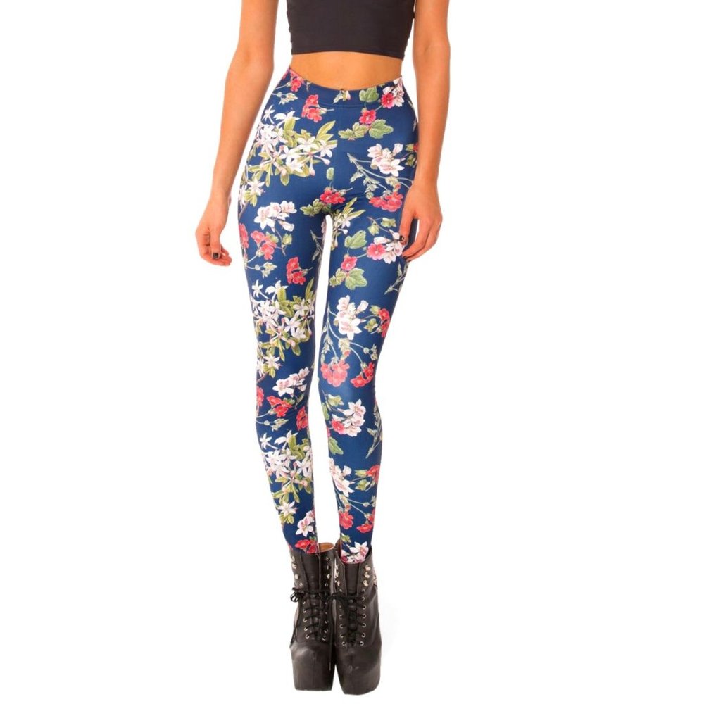 BlackMilk Gorgeous Garden Navy floral leggings S
